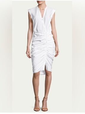 Verónica Beard Ruched White Poplin Dress - Very Flattering/Form Fitting - NWOT
